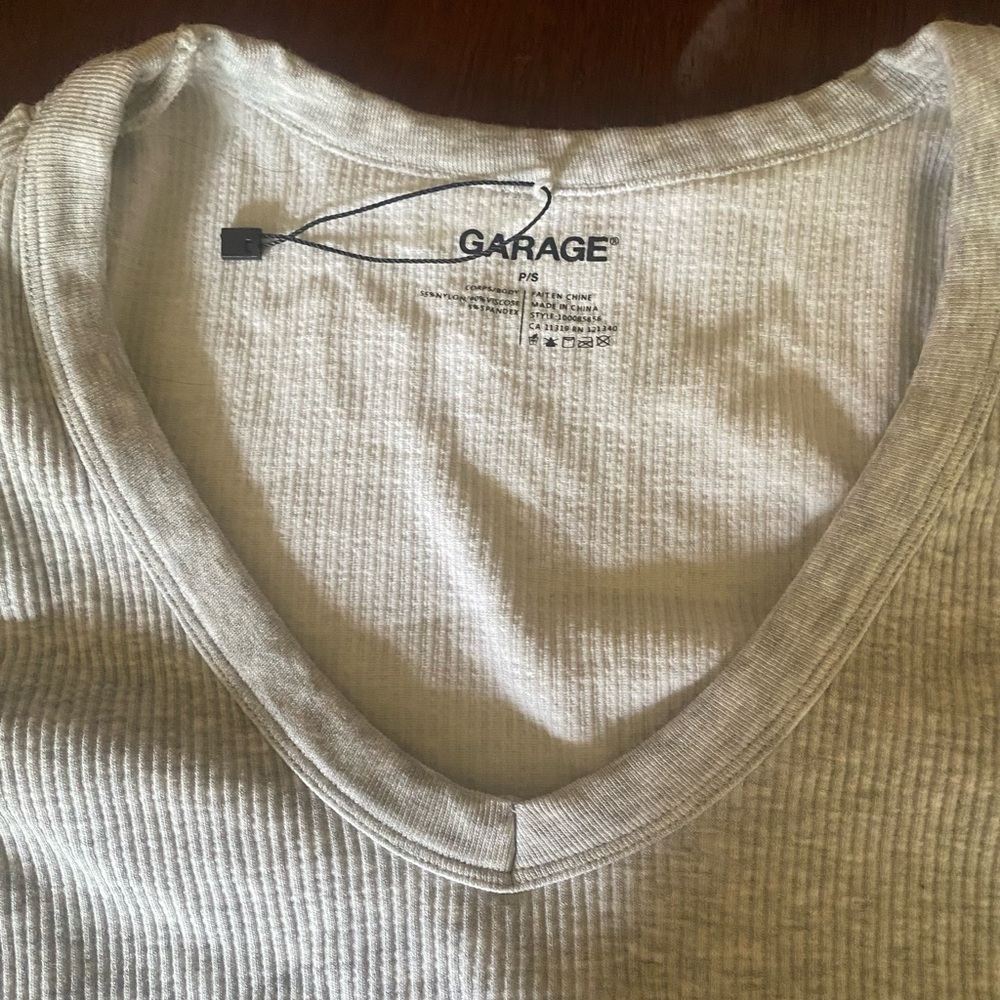 Garage Light Gray Ribbed Cropped Long Sleeve Top